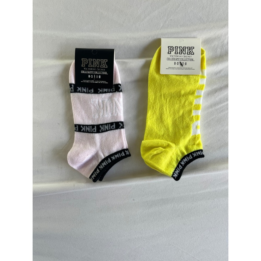 Victoria's Secret‎ PINK Collegiate Collection Ankle Socks 2 Pairs Neon Yellow